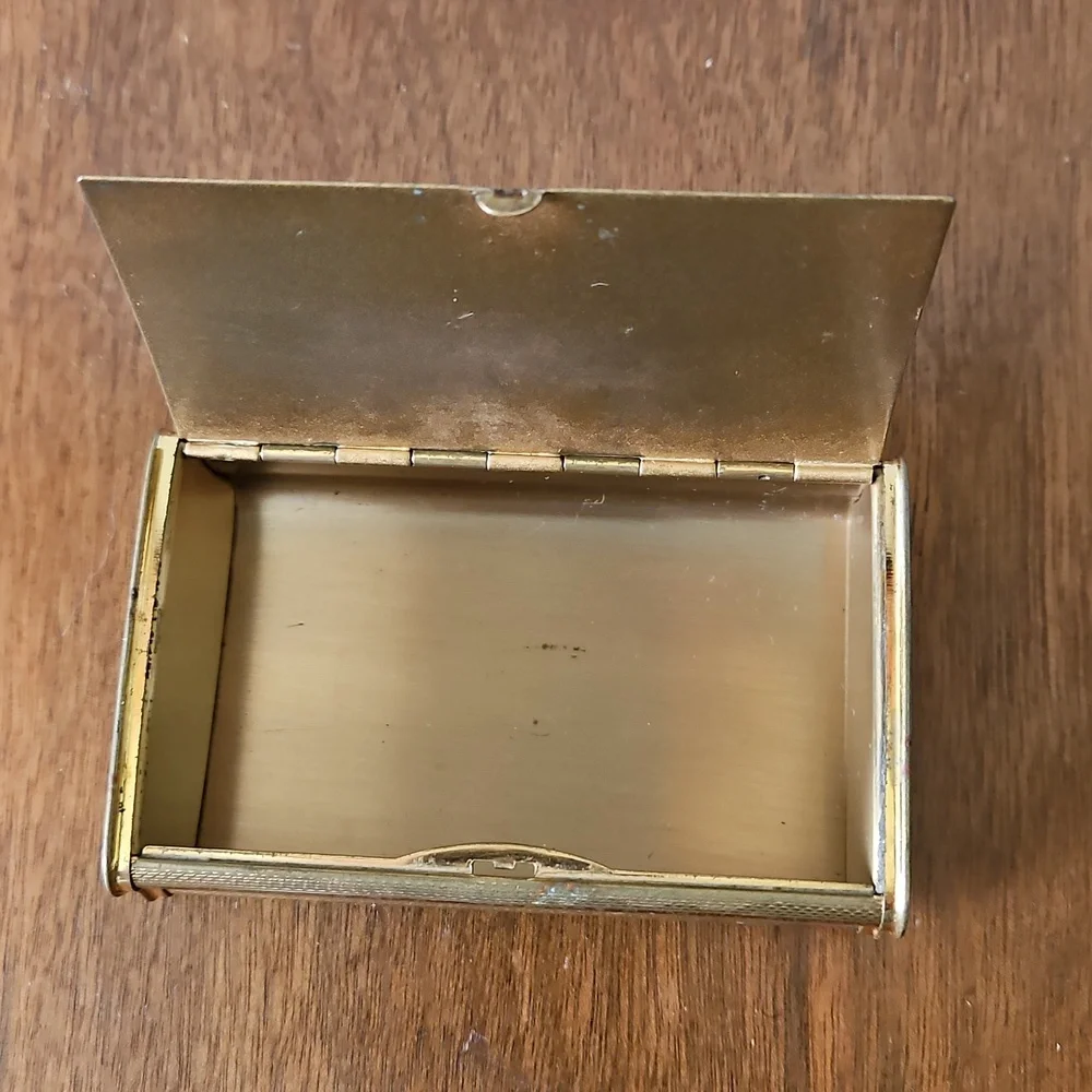 Vintage Metal Trinket Box With Green Lid